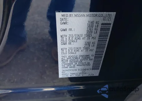 2025 Nissan Murano Sl z USA, uszkodzony, nr VIN 5N1AZ3CS1SC110643